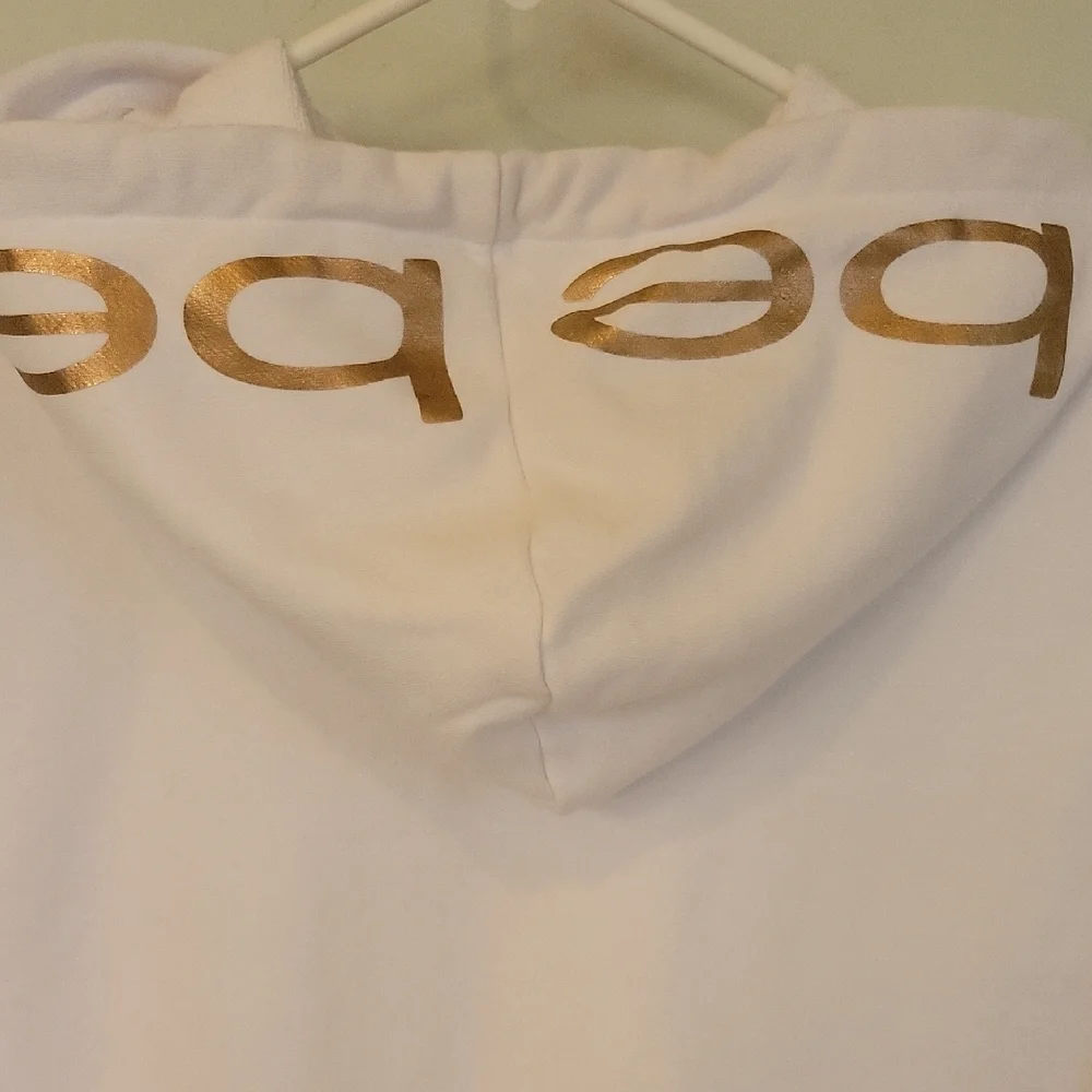 Bebe Sport White Hoodie with Dusty Rose Drawstrings Mesh Hem Detail Size 2x - Picture 7 of 7